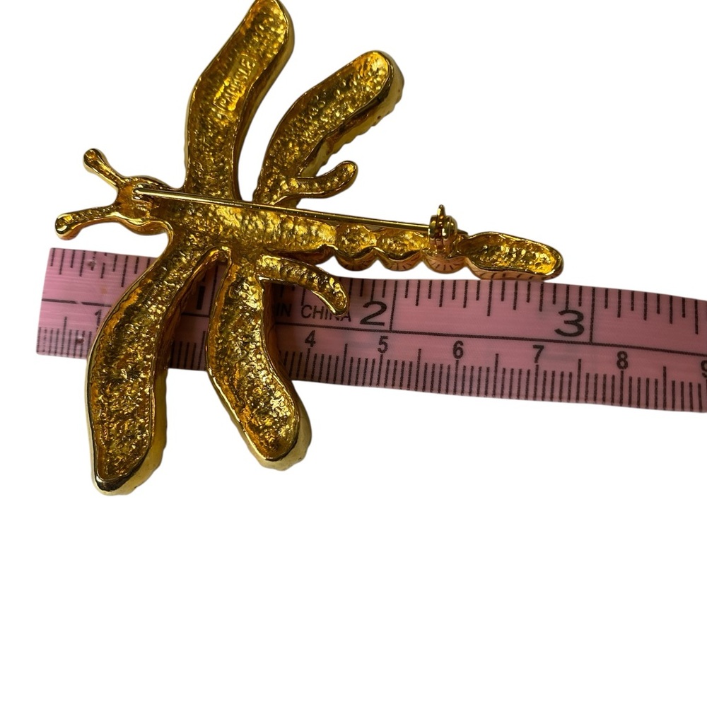Carlisle Dragonfly Brooch Pin Green Enamel Gold Tone Jewel Accents Vintage-Insp - Picture 5 of 8